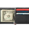 Black Leather Wallet- Anchor Metal Plate Design