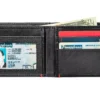 Black Leather Wallet- Anchor Metal Plate Design