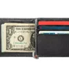 Black Leather Wallet- Anchor Metal Plate Design
