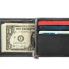 Black Leather Wallet- Anchor Metal Plate Design