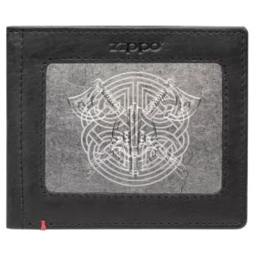 Black Leather Wallet- Viking Metal Plate Design