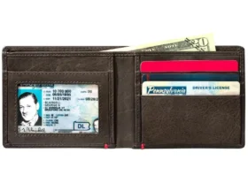 Mocha Leather Wallet- Anchor Metal Plate Design