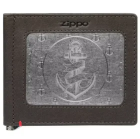 Mocha Leather Wallet- Anchor Metal Plate Design