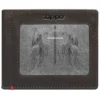 Mocha Leather Wallet- Cross Wings Metal Plate Design