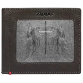 Mocha Leather Wallet- Cross Wings Metal Plate Design