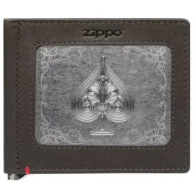 Mocha Leather Wallet- Spade Metal Plate Design