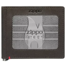Mocha Leather Wallet- Zippo 1932 Metal Plate Design